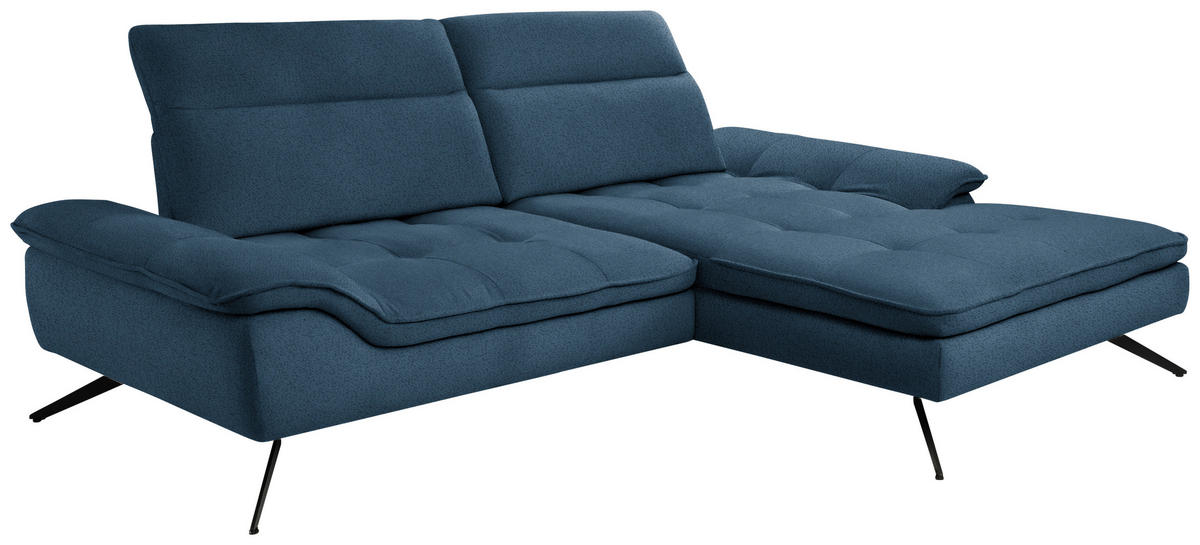 Ecksofa inkl. Funktionen Blau Chenille  - Blau/Schwarz, Design, Textil/Metall (288/179-202cm) - Stylife