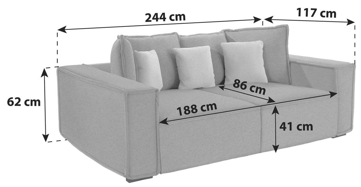 BIGSOFA Hellgrau  - Dunkelgrau/Hellgrau, MODERN, Holz/Textil (244/62/117cm) - MID.YOU