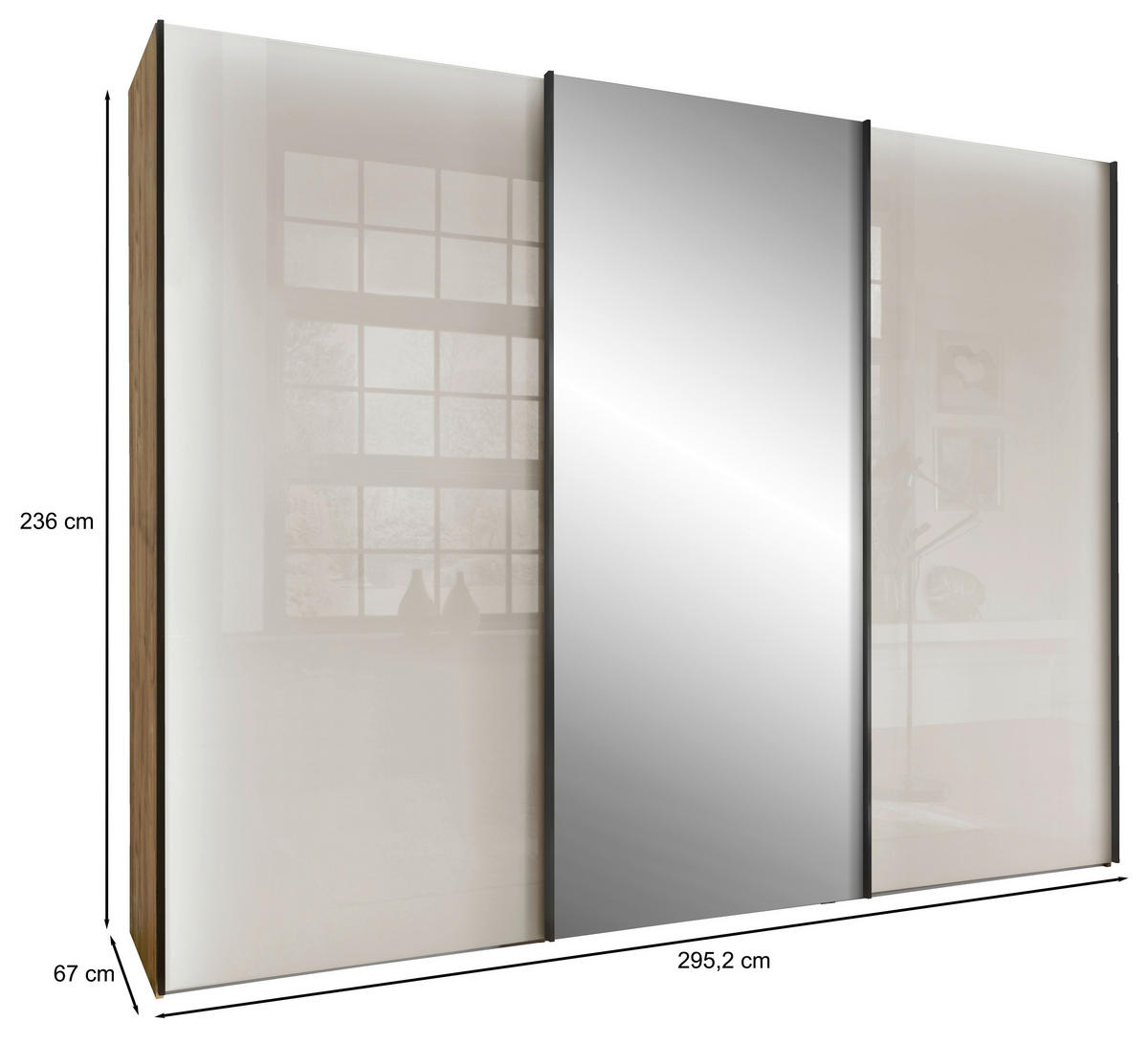 SCHWEBETÜRENSCHRANK  in Champagner, Eiche Bianco  - Schieferfarben/Eiche Bianco, KONVENTIONELL, Glas/Holzwerkstoff (300/236/67cm) - Dieter Knoll