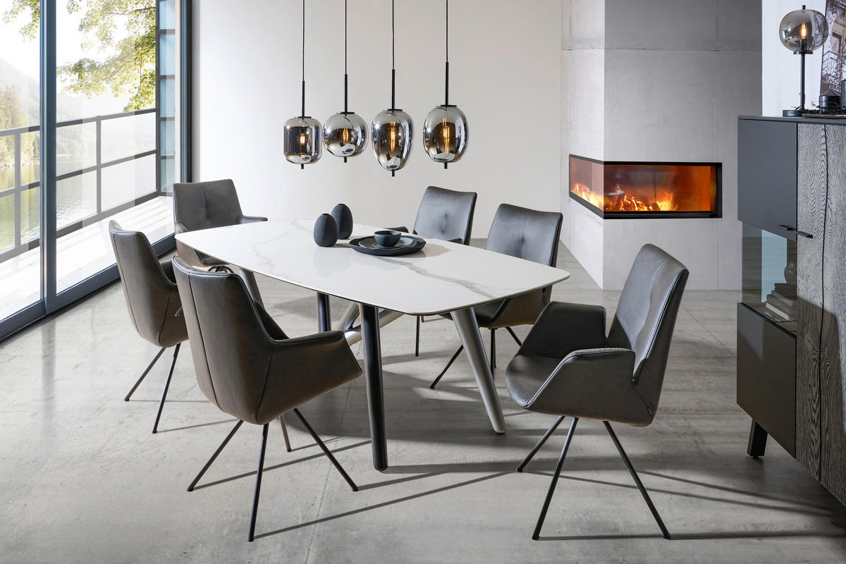 ESSTISCH in Kunststoff, Keramik 220/110/75 cm   - Weiss/Anthrazit, Design, Keramik/Kunststoff (220/110/75cm) - Dieter Knoll