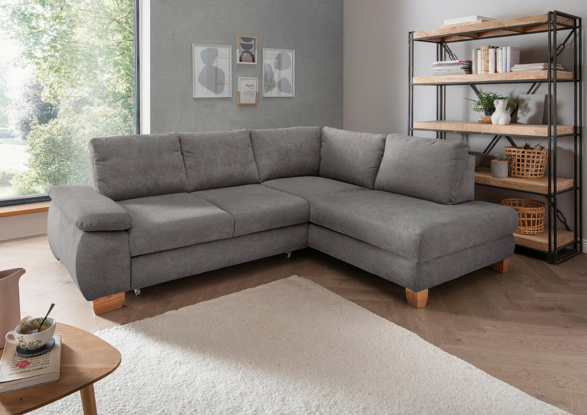 ECKSCHLAFSOFA Chenille Dunkelgrau  - Wildeiche/Dunkelgrau, MODERN, Holz/Textil (261/206cm) - Livetastic
