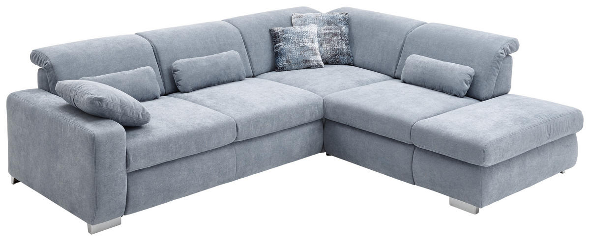 ECKSOFA in Flachgewebe Hellblau  - Chromfarben/Hellblau, Design, Textil/Metall (301/260cm) - Beldomo Style