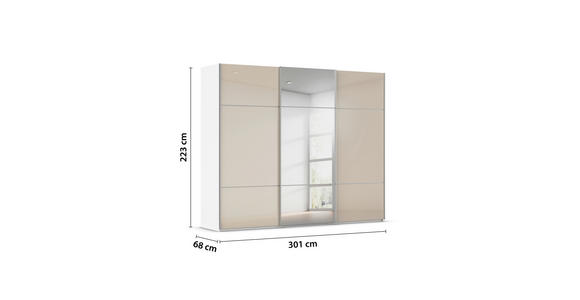SCHWEBETÜRENSCHRANK  in Weiß, Champagner  - Champagner/Alufarben, KONVENTIONELL, Glas/Holzwerkstoff (301/223/68cm) - Novel