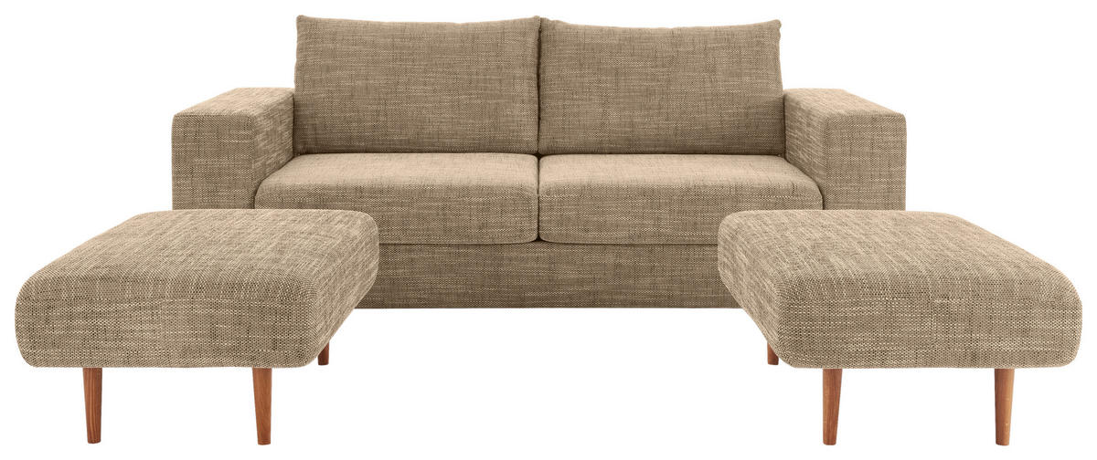 VIERSITZER-SOFA inkl. Hocker Webstoff Braun, Beige von LOOKS by W.JOOP