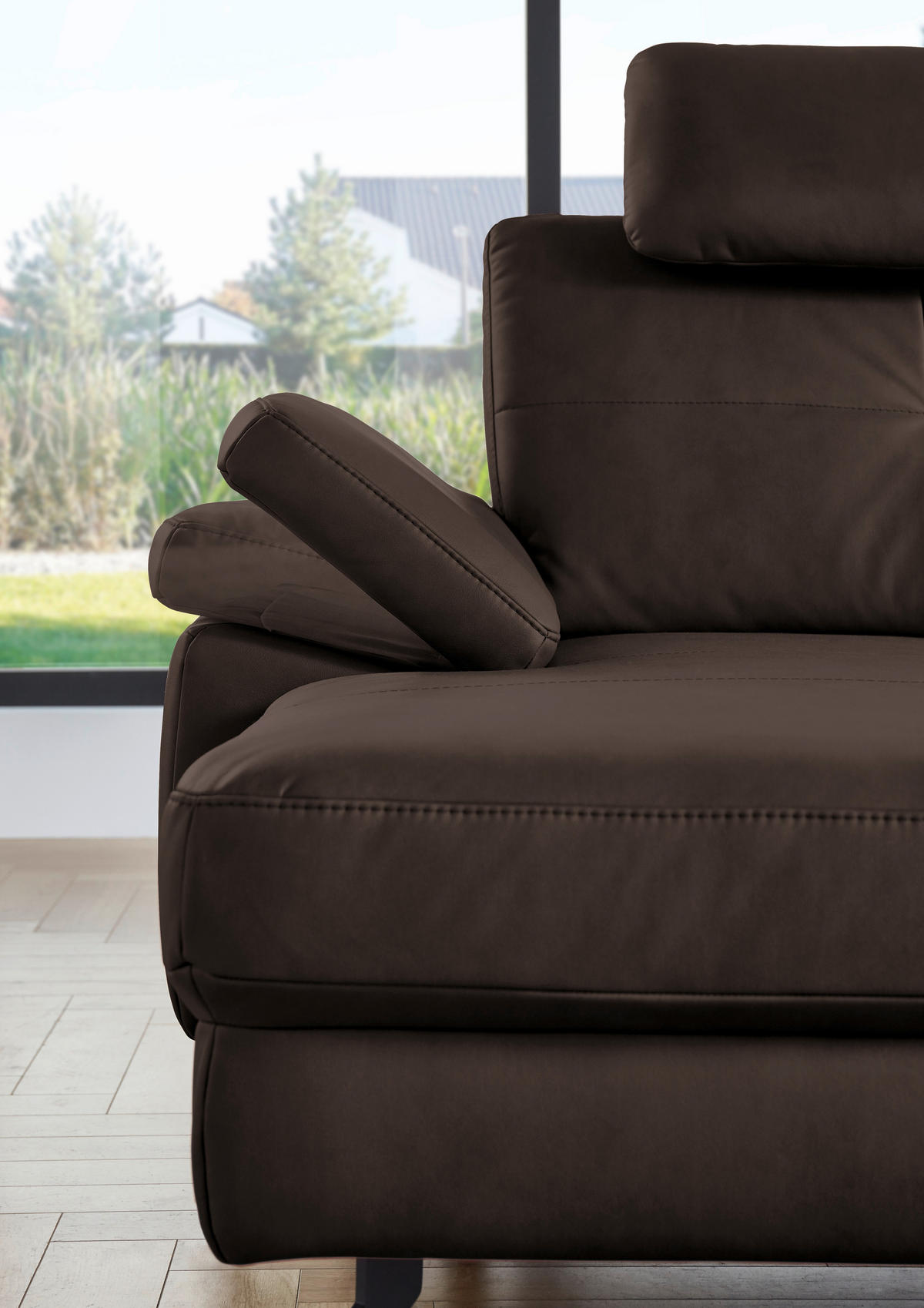 WOHNLANDSCHAFT in Lederlook, Mikrofaser Dunkelbraun  - Dunkelbraun/Schwarz, Design, Textil/Metall (345/220cm) - Beldomo System