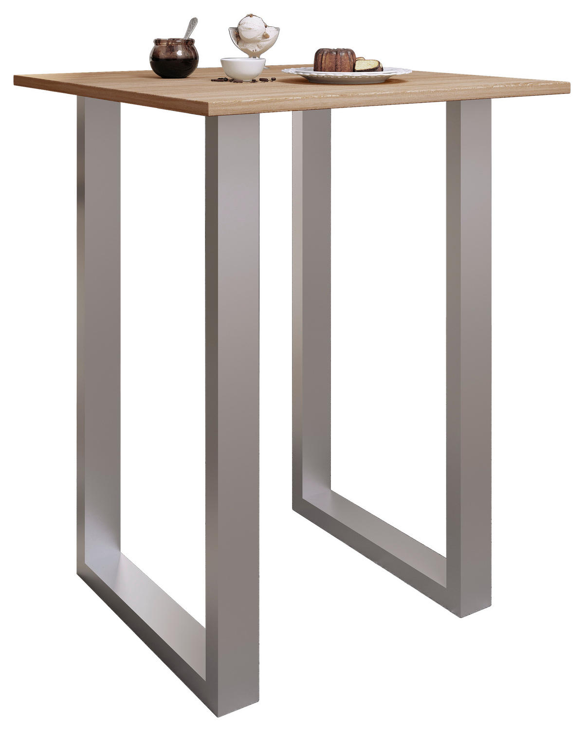 BARTISCH quadratisch Silberfarben, Sonoma Eiche  - Silberfarben/Sonoma Eiche, KONVENTIONELL, Holzwerkstoff/Metall (80/80/102cm)