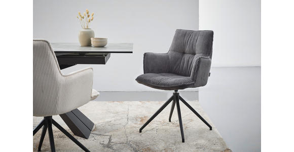 ARMLEHNSTUHL  Sitzfläche 360° drehbar, inklusive Armlehnen, automatische Rückholfunktion Cord  - Anthrazit/Schwarz, Design, Textil/Metall (59/89,5/63cm) - Novel
