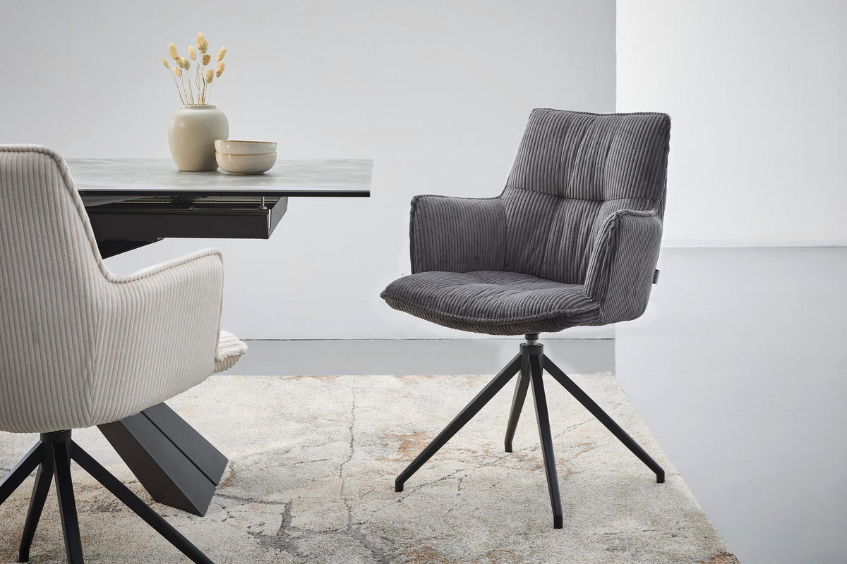 ARMLEHNSTUHL  in Eisen Cord  - Anthrazit/Schwarz, Design, Textil/Metall (59/89,5/63cm) - Novel