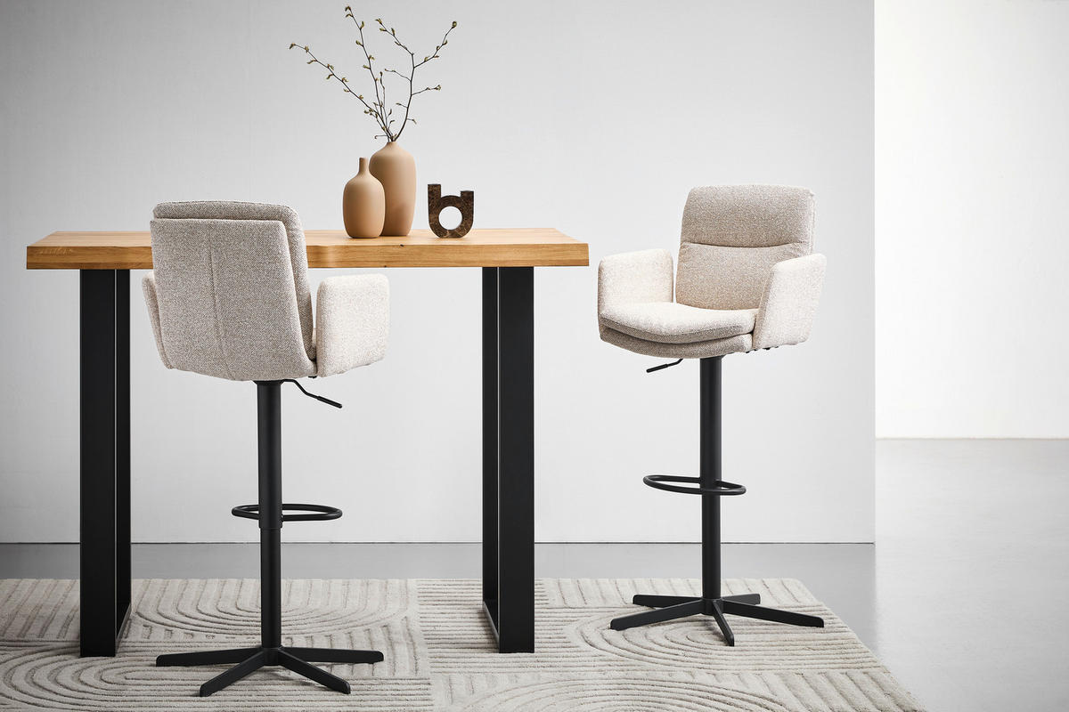 BARHOCKER Webstoff Beige Eisen Sitzfläche 360° drehbar, inklusive Armlehnen  - Beige/Schwarz, Design, Textil/Metall (55/92-117/54cm) - Novel