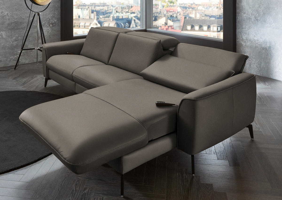 ECKSOFA in Echtleder Grau  - Schwarz/Grau, Natur, Leder/Metall (281/168cm) - Valdera