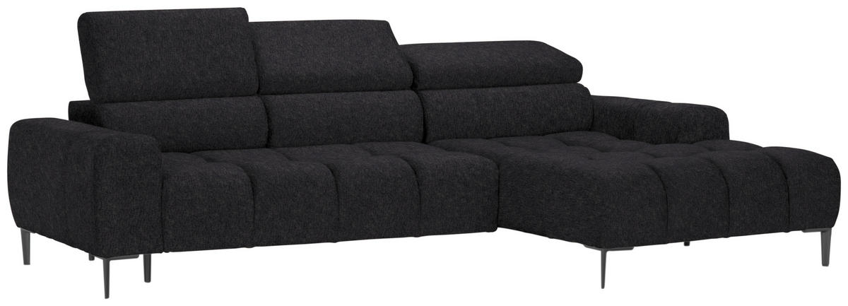 ECKSOFA Dunkelgrau Samt, Webstoff  - Dunkelgrau/Schwarz, Design, Textil/Metall (270/177cm) - Welnova