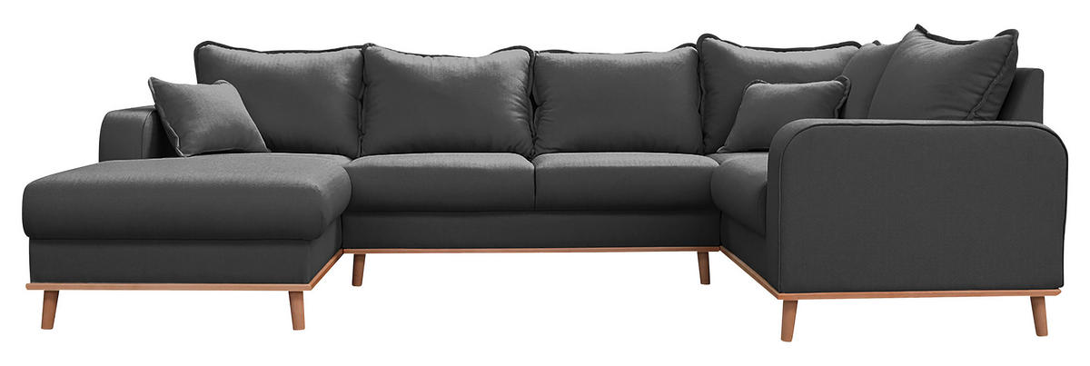 WOHNLANDSCHAFT in Dunkelgrau  - Wengefarben/Dunkelgrau, Design, Holz/Textil (170/296/167cm) - Livetastic