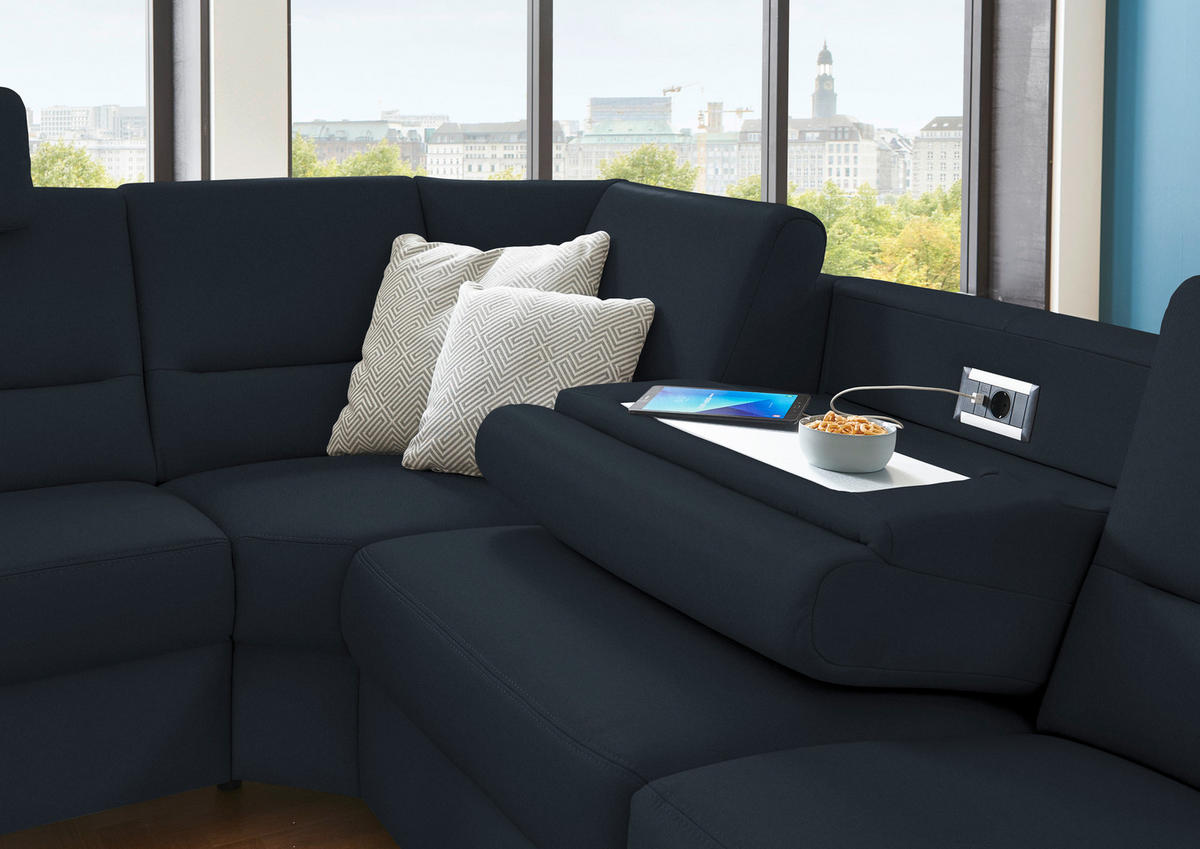 ECKSOFA in Echtleder Dunkelblau  - Alufarben/Dunkelblau, Basics, Leder/Metall (249/290cm) - Beldomo Premium