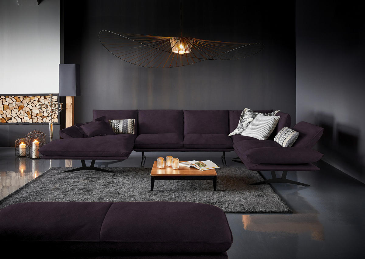 WOHNLANDSCHAFT Formia in Echtleder Violett  - Violett/Schwarz, Natur, Leder/Metall (155/359/217cm) - Dieter Knoll