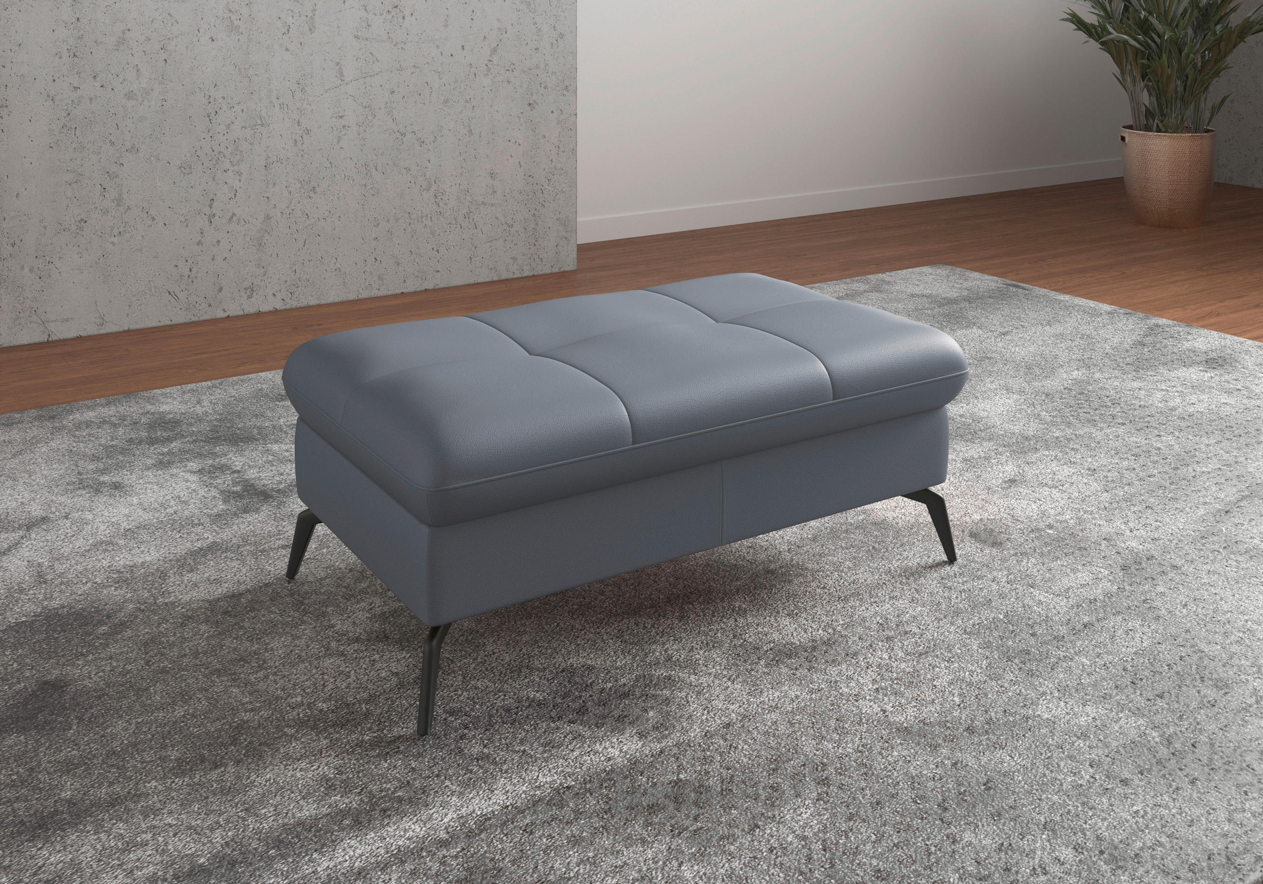 HOCKERLeder Graublau  - Graublau/Schwarz, Konventionell, Leder/Metall (102/47/69cm) - Sit & More