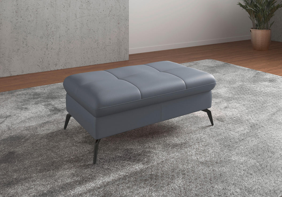 HOCKER in Leder Graublau  - Graublau/Schwarz, KONVENTIONELL, Leder/Metall (102/47/69cm) - Sit & More