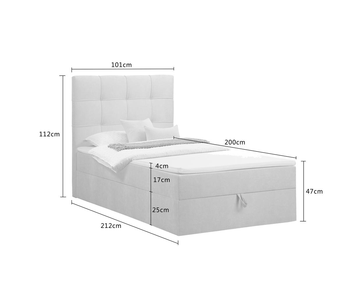 BOXBETT 100/200 cm,  in Beige, Matratze, gepolstertes Kopfteil, Bettkasten, Topper, H3 = fest  - Beige/Schwarz, Basics, Kunststoff/Textil (100/200cm) - Chameo