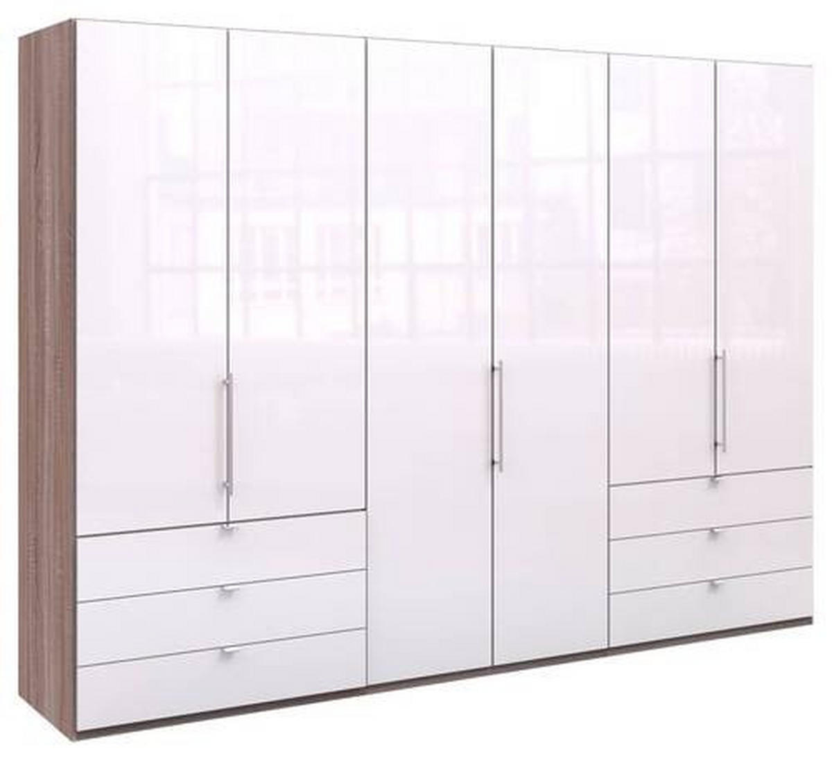 FALTTÜRENSCHRANK in Weiss, Trüffeleichefarben  - Chromfarben/Weiss, Konventionell, Glas/Holzwerkstoff (300/216/58cm) - Venda