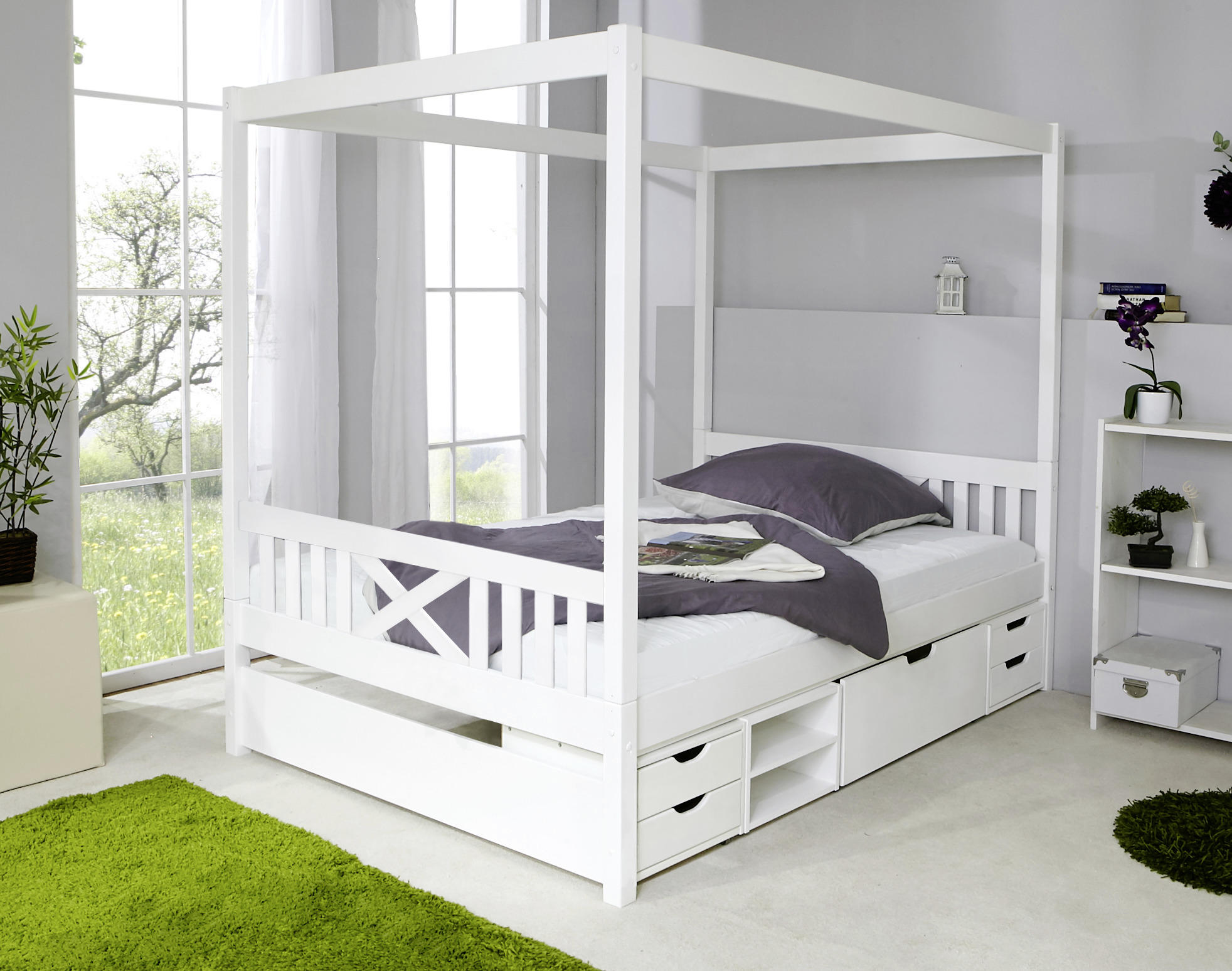 POSTEĽ S NEBESAMI, 140/200 cm biela - biela, Modern, drevo (140/200cm) - MID.YOU