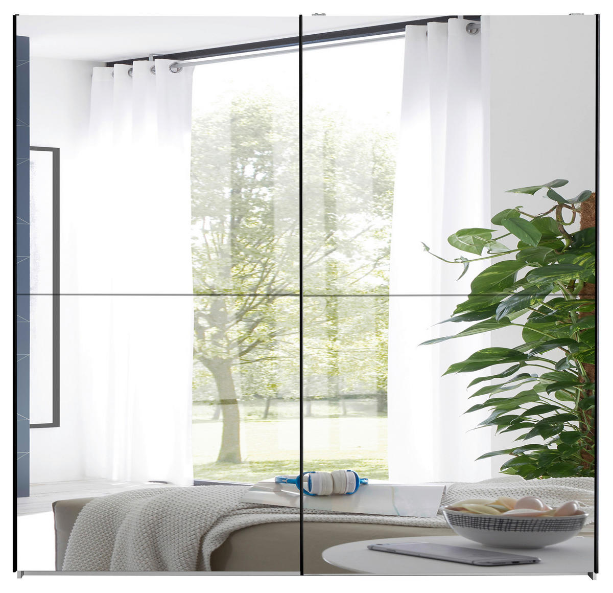 SCHWEBETÜRENSCHRANK 215/210/60 cm 2-türig Weiß  - Schwarz/Weiß, Trend, Glas/Holzwerkstoff (215/210/60cm) - Livetastic