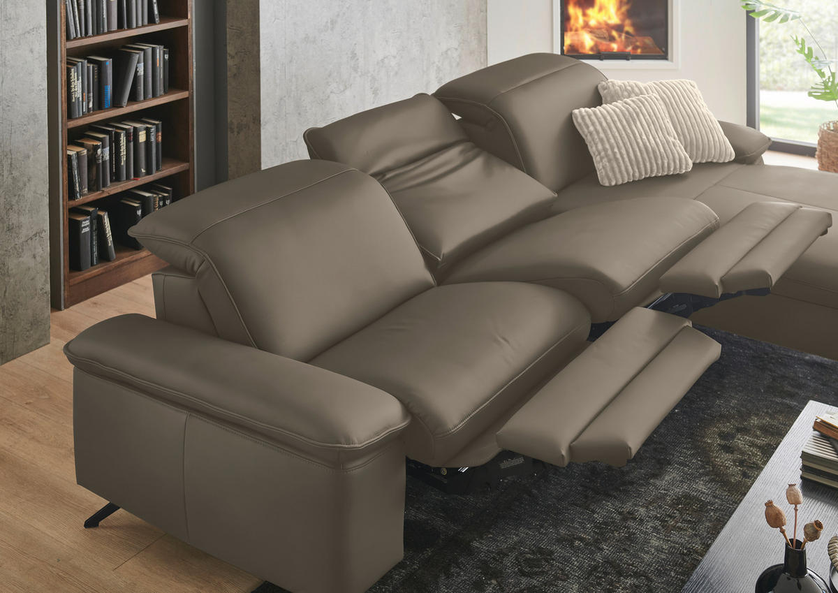ECKSOFA  Echtleder Greige  - Greige/Schwarz, Design, Leder/Metall (307/169cm) - Beldomo Premium