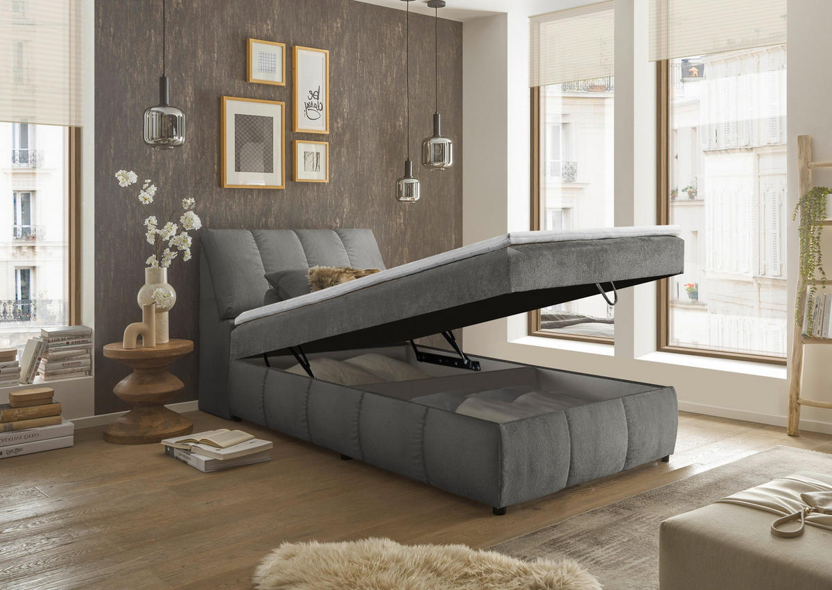 BOXBETT 120/200 cm  in Graphitfarben  - Schwarz/Graphitfarben, Modern, Holzwerkstoff/Kunststoff (120/200cm) - MID.YOU