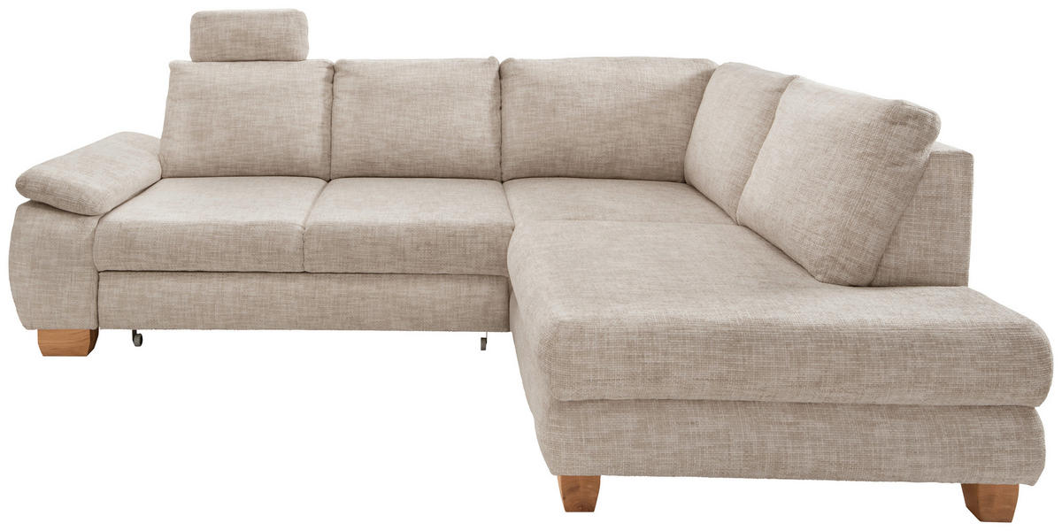 ECKSCHLAFSOFA Struktur Creme  - Wildeiche/Creme, MODERN, Holz/Textil (265/206cm) - Livetastic