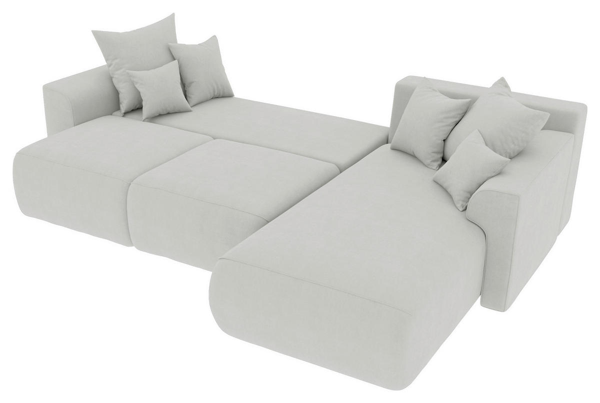 ECKSOFA Hellgrau Velours Zierkissen, Rückenkissen, Bettkasten, Schlaffunktion, Rücken echt, Liegefläche im Originalstoff  - Chromfarben/Hellgrau, KONVENTIONELL, Kunststoff/Textil (293/195cm) - Carryhome