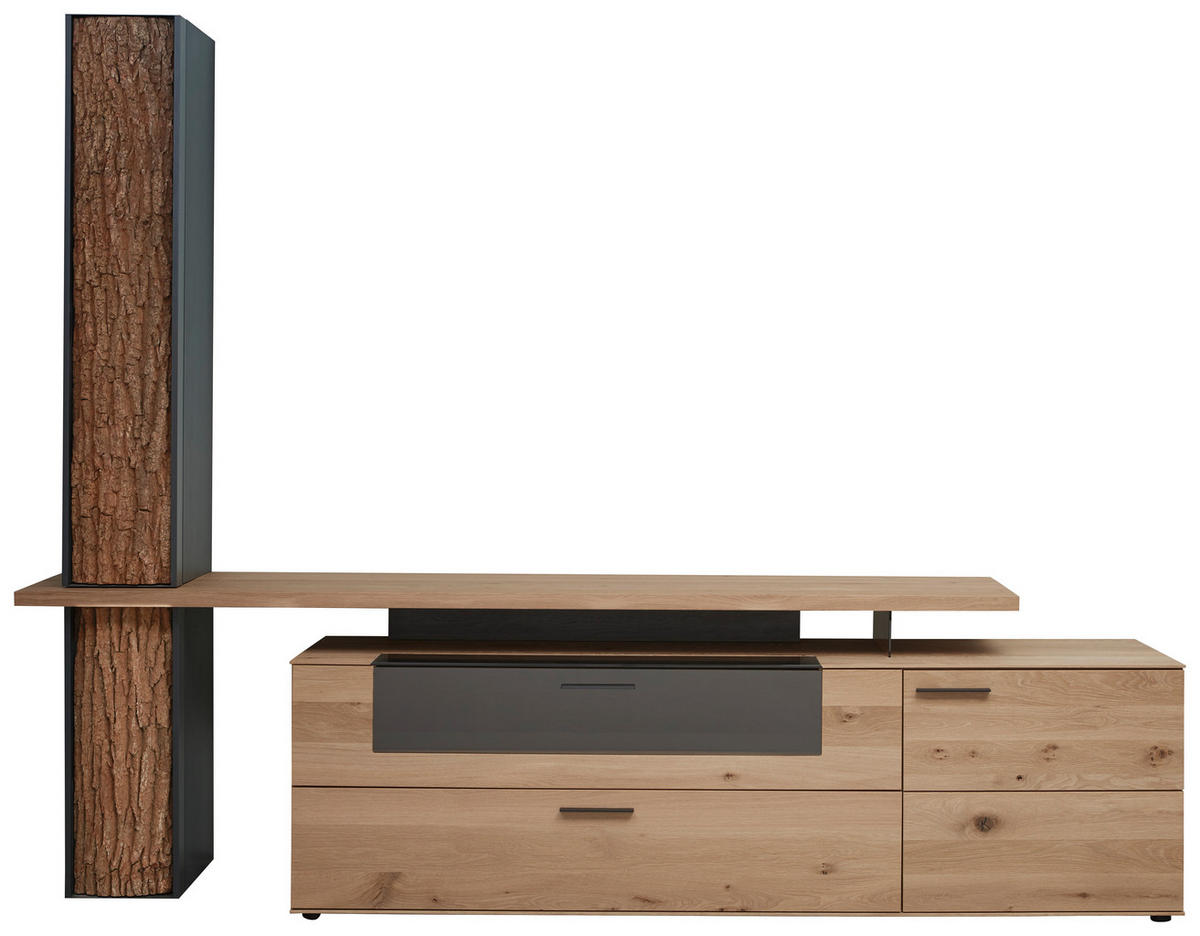 WOHNWAND  in Anthrazit, Eichefarben 277/215/44 cm  - Eichefarben/Transparent, Natur, Glas/Holz (277/215/44cm) - Valnatura