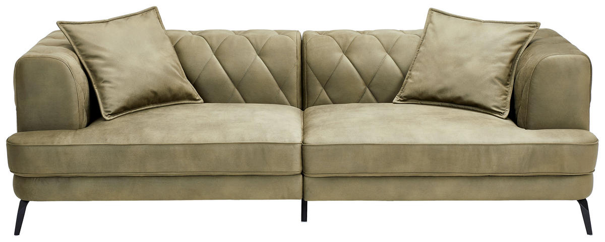 CHESTERFIELD-SOFA  in Samt Olivgrün  - Schwarz/Olivgrün, KONVENTIONELL, Textil/Metall (247/76/105cm) - Ambia Home