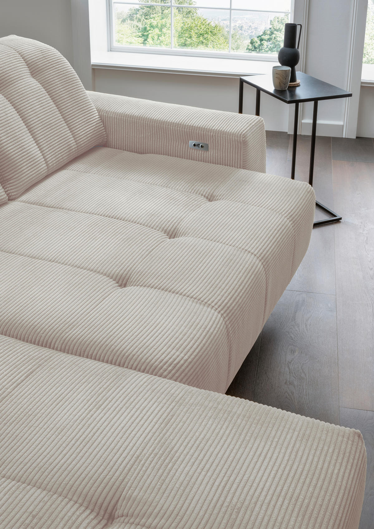 ECKSOFA in Cord Beige  - Beige/Schwarz, Modern, Textil/Metall (180/258cm) - Livetastic
