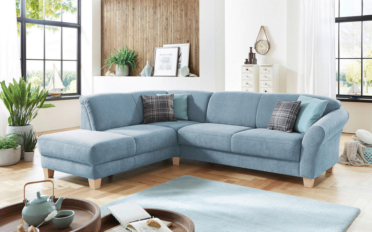 ECKSOFA Hellblau Flachgewebe  - Naturfarben/Hellblau, KONVENTIONELL, Holz/Textil (212/257cm) - Sit & More