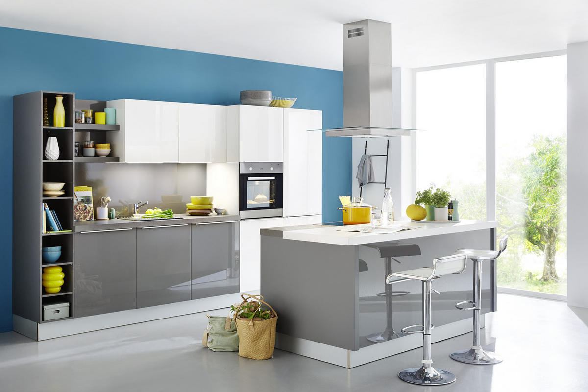 EINBAUKÜCHE LUX  - Weiß/Grau, Design, Holzwerkstoff - Nolte Küchen