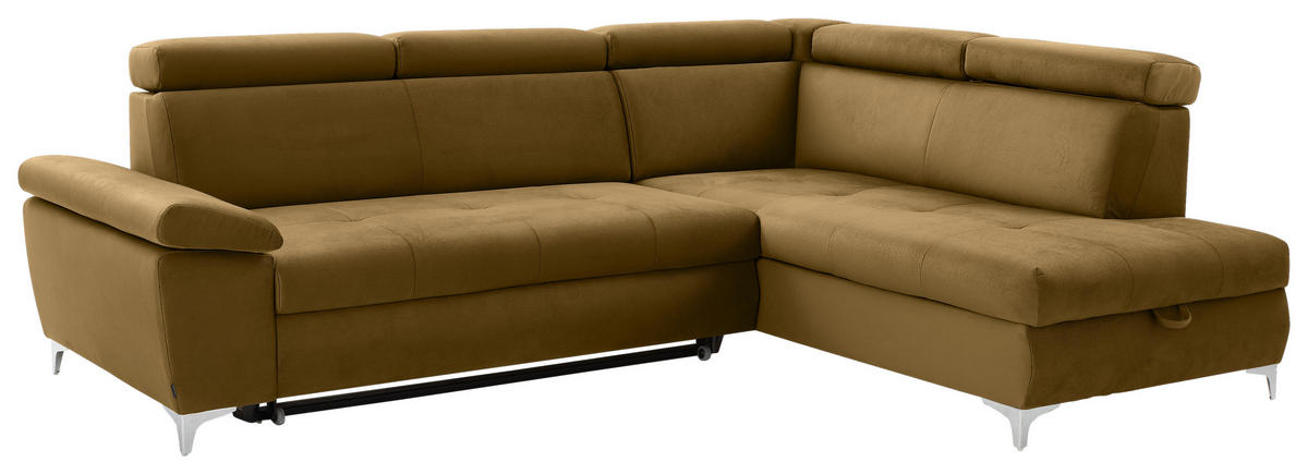 ECKSOFA in Samt Gelb  - Chromfarben/Gelb, Konventionell, Textil/Metall (271/206cm) - Carryhome