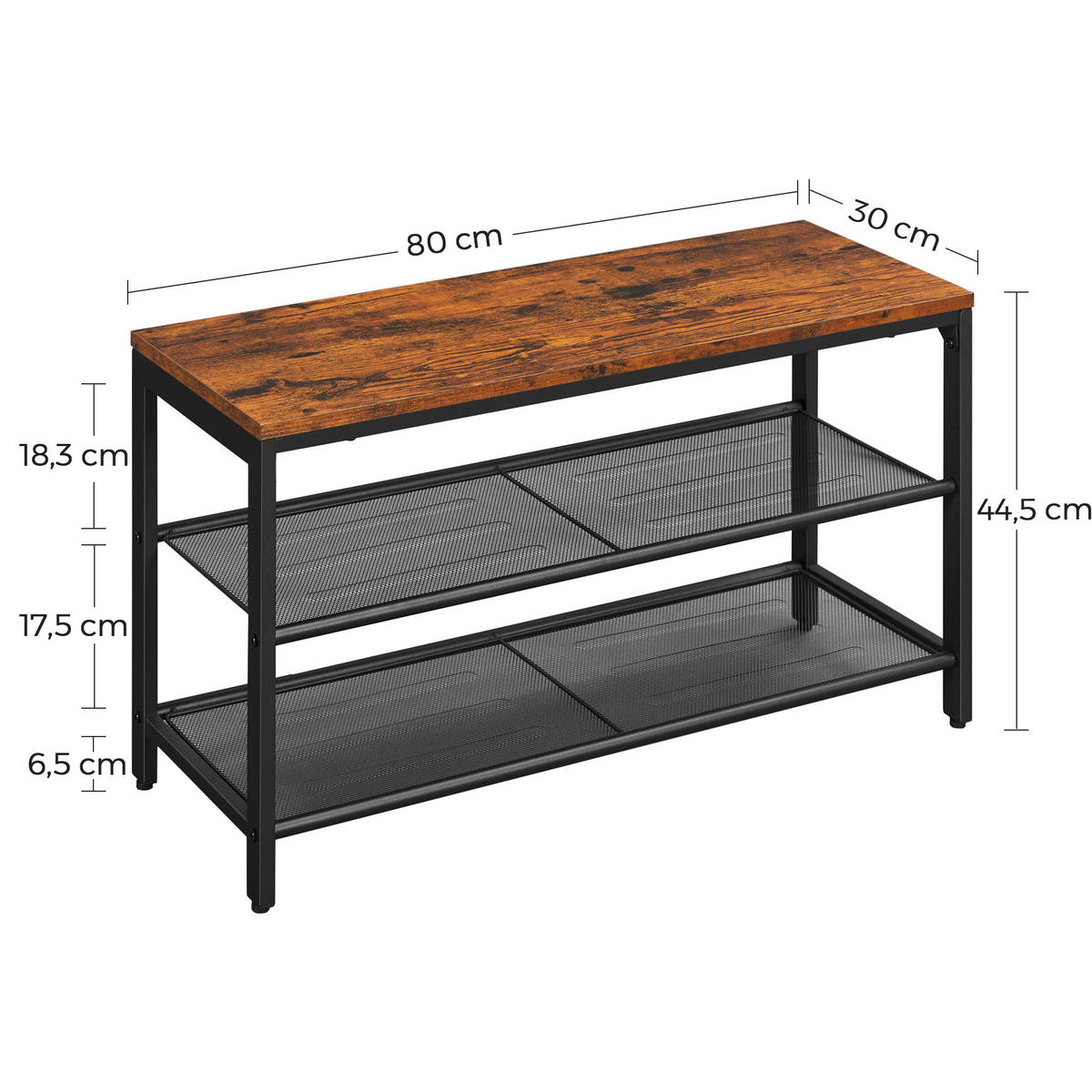 REGÁL NA BOTY, hnědá, černá, 80/44,5/30 cm - černá/hnědá, Trend, kov/kompozitní dřevo (80/44,5/30cm) - Boxxx