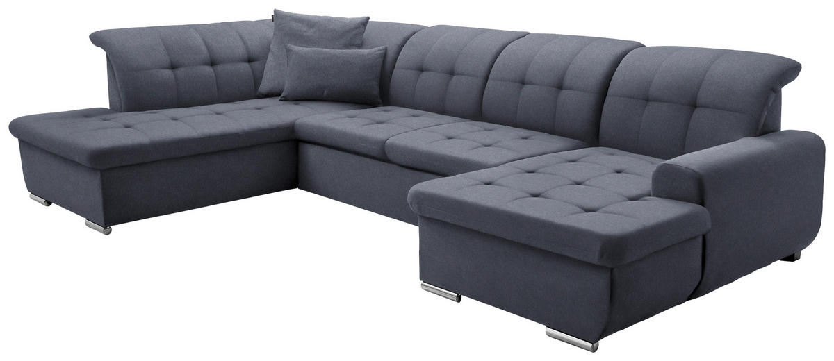Wohnlandschaft inkl. Funktion Grau Flachgewebe  - Silberfarben/Grau, Design, Textil/Metall (208/342/145cm) - Cantus