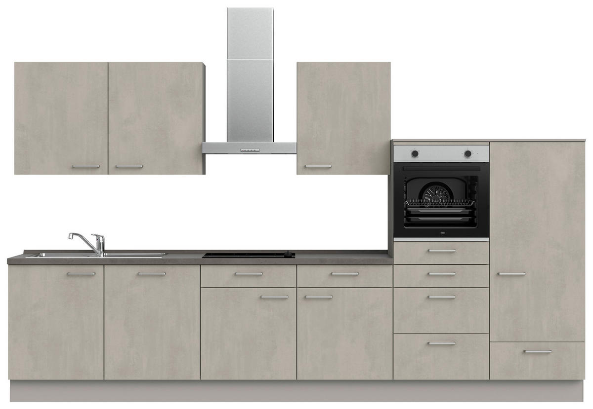 KÜCHENLEERBLOCK Riva 360 cm  in Hellgrau, Grau, Schieferfarben  - Schieferfarben/Edelstahlfarben, MODERN, Holzwerkstoff/Metall (360cm) - Nobilia