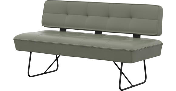 SITZBANK in Metall, Leder Graugrün  - Schwarz/Graugrün, Design, Leder/Metall (165/88/66cm) - Moderano