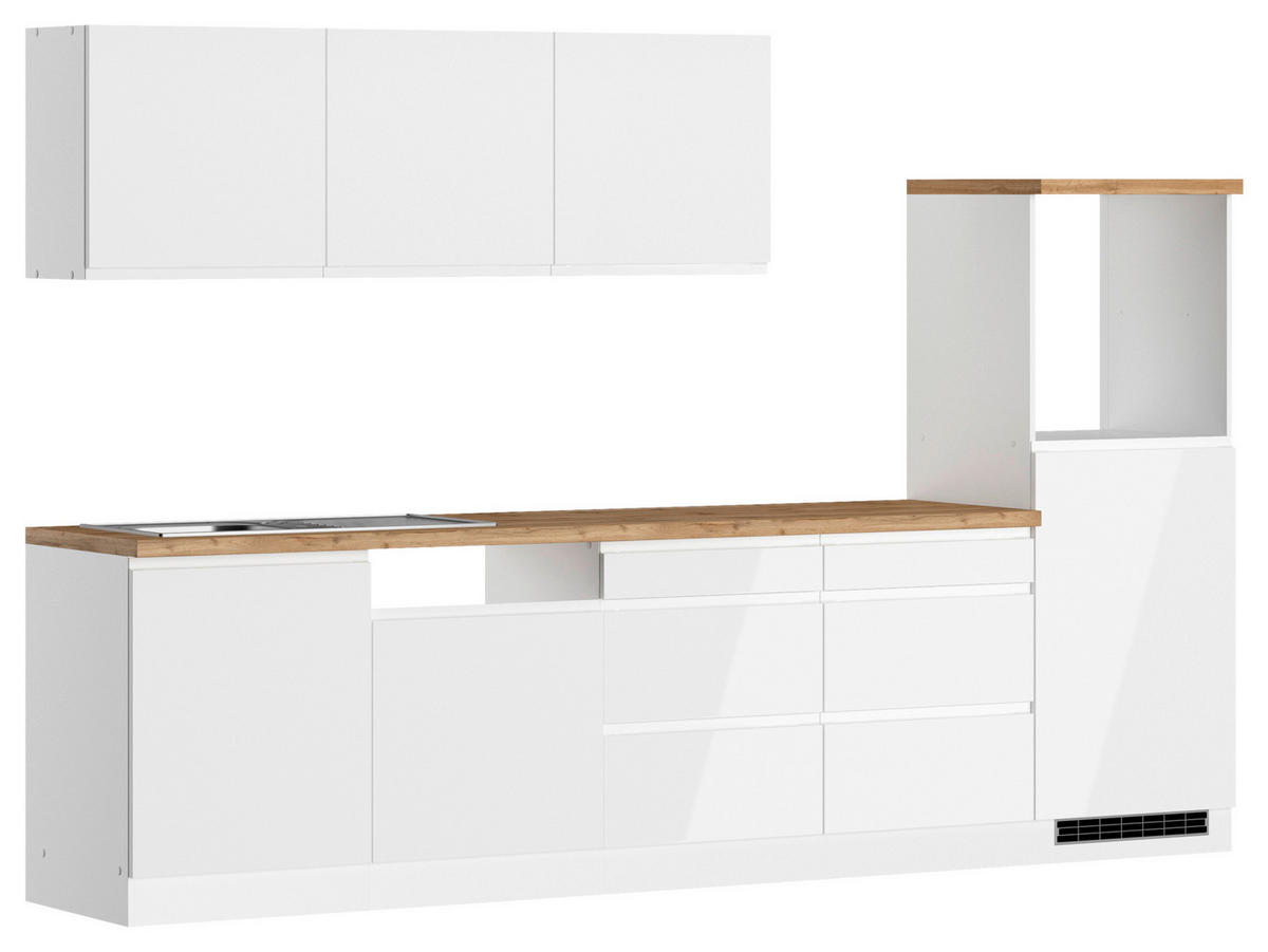 MODULKÖK UTAN VITVAROR 300 cm   i vit, ek Wotan, vit högglans  - vit/ek Wotan, Lifestyle, trämaterial (300cm) - Held