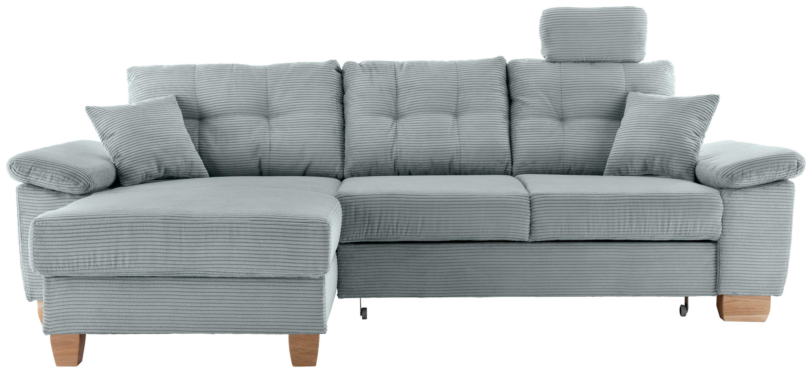 ECKSOFA Hellblau Cord Bettkasten, Schlaffunktion, Sitztiefenverstellung, Kopfstütze, Liegefläche im Originalstoff  - Naturfarben/Hellblau, MODERN, Holz/Textil (176/270cm) - Livetastic