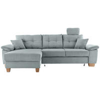 ECKSOFA Hellblau Cord Bettkasten, Schlaffunktion, Sitztiefenverstellung, Kopfstütze, Liegefläche im Originalstoff  - Naturfarben/Hellblau, MODERN, Holz/Textil (176/270cm) - Livetastic