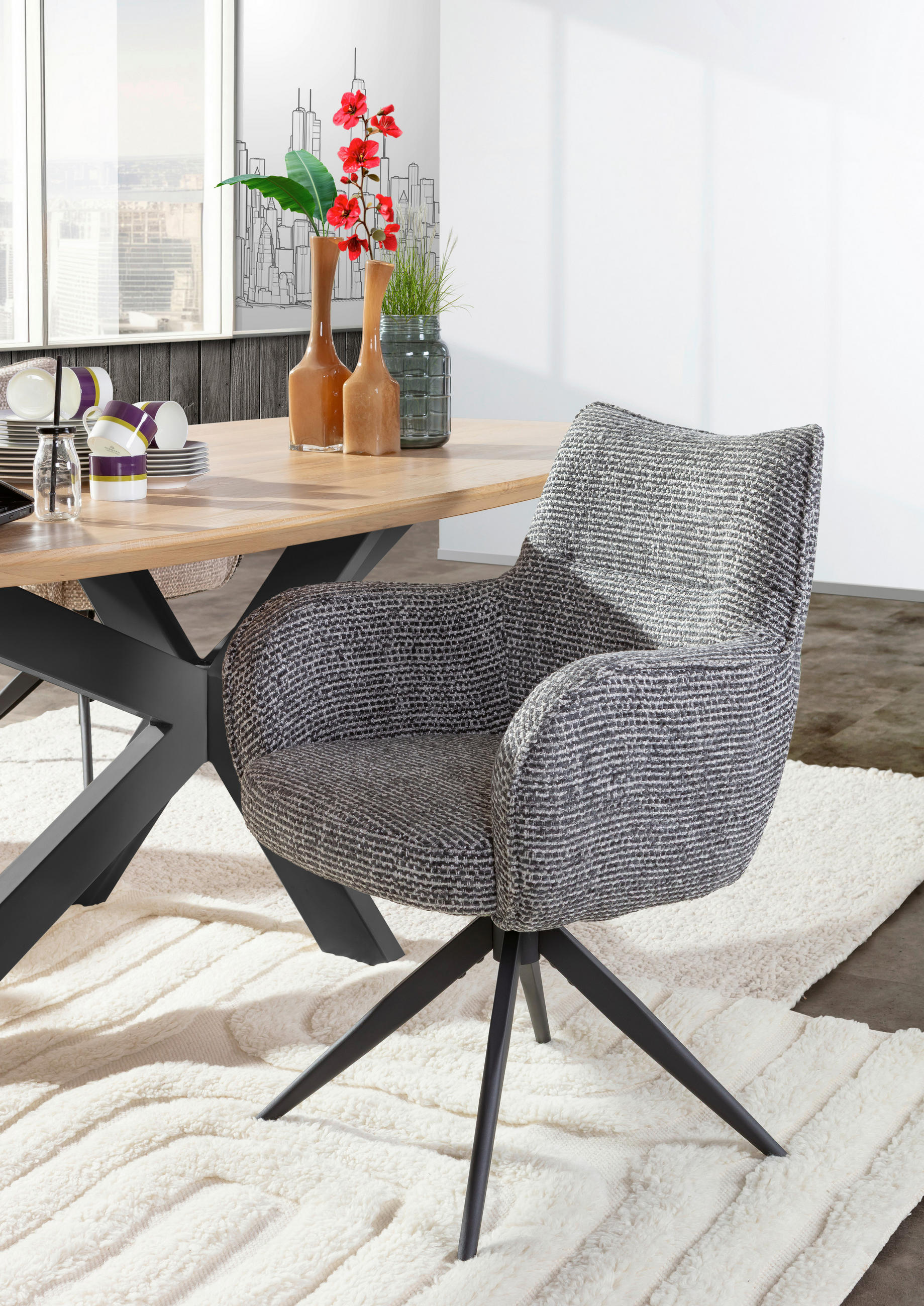 ARMLEHNSTUHL  in Chenille  - Dunkelgrau/Schwarz, MODERN, Textil/Metall (63/88/63cm) - Livetastic
