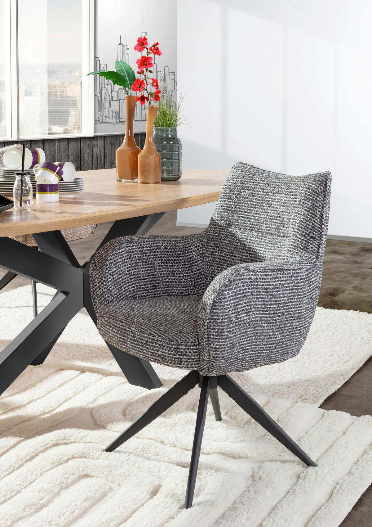 ARMLEHNSTUHL  in Chenille  - Dunkelgrau/Schwarz, MODERN, Textil/Metall (63/88/63cm) - Livetastic