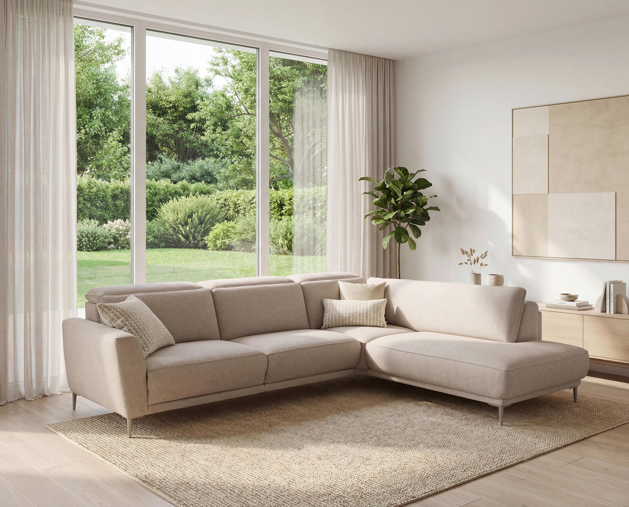ECKSOFA  Flachgewebe Beige  - Beige, Design, Textil/Metall (280/230cm) - Johann Jakob