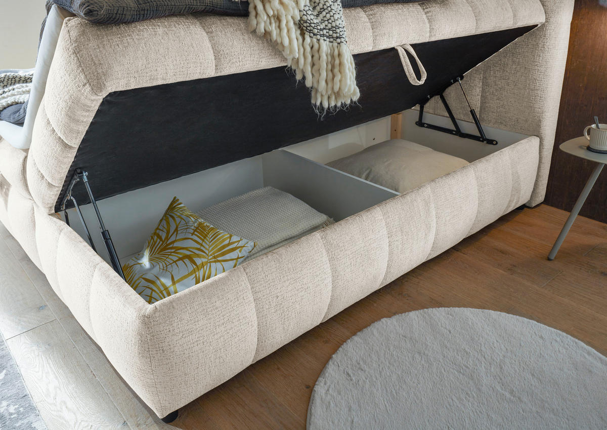 BOXBETT 180/200 cm,  in Creme, Bettkasten, Topper, H2 + H2 = mittel  - Creme/Schwarz, Design, Kunststoff/Textil (180/200cm) - Esposa