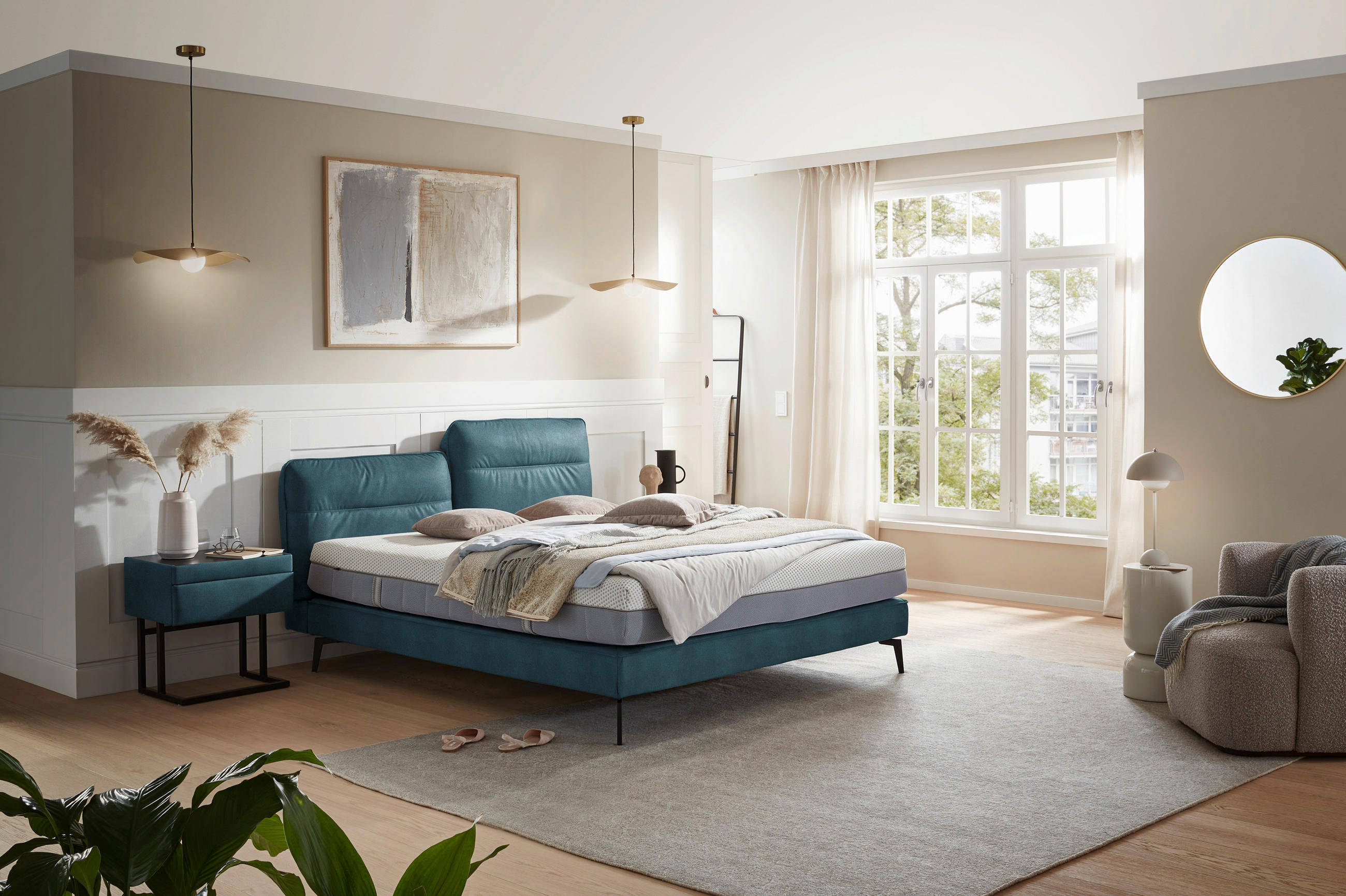 BOXSPRINGBETT 180/200 cm  in Blau  - Blau/Schwarz, Design, Textil/Metall (180/200cm) - Johann Jakob