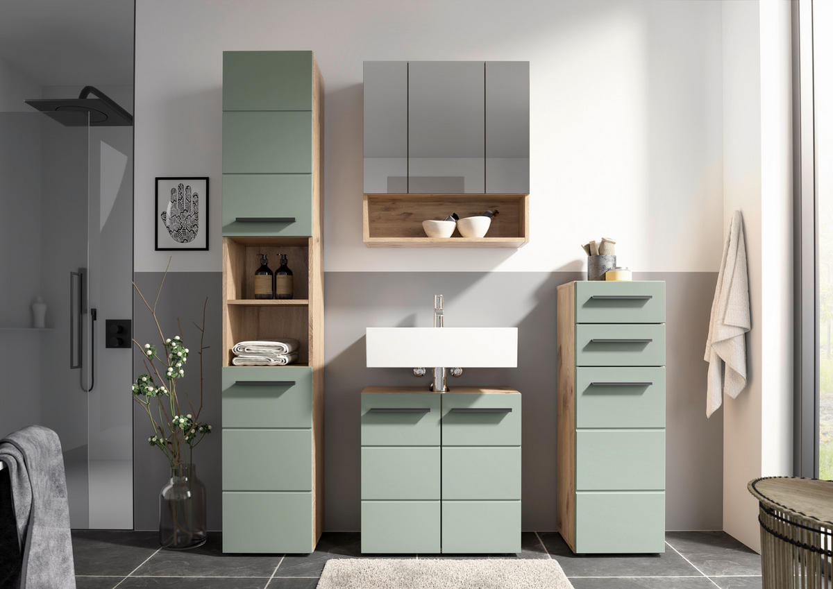 MIDISCHRANK 34/104/31 cm  - Schilfgrün/Eichefarben, Basics, Holzwerkstoff/Kunststoff (34/104/31cm) - MID.YOU