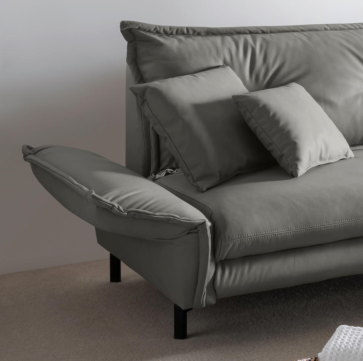 ECKSOFA in Lederlook Grau  - Schwarz/Grau, Modern, Textil/Metall (255/180cm) - Livetastic
