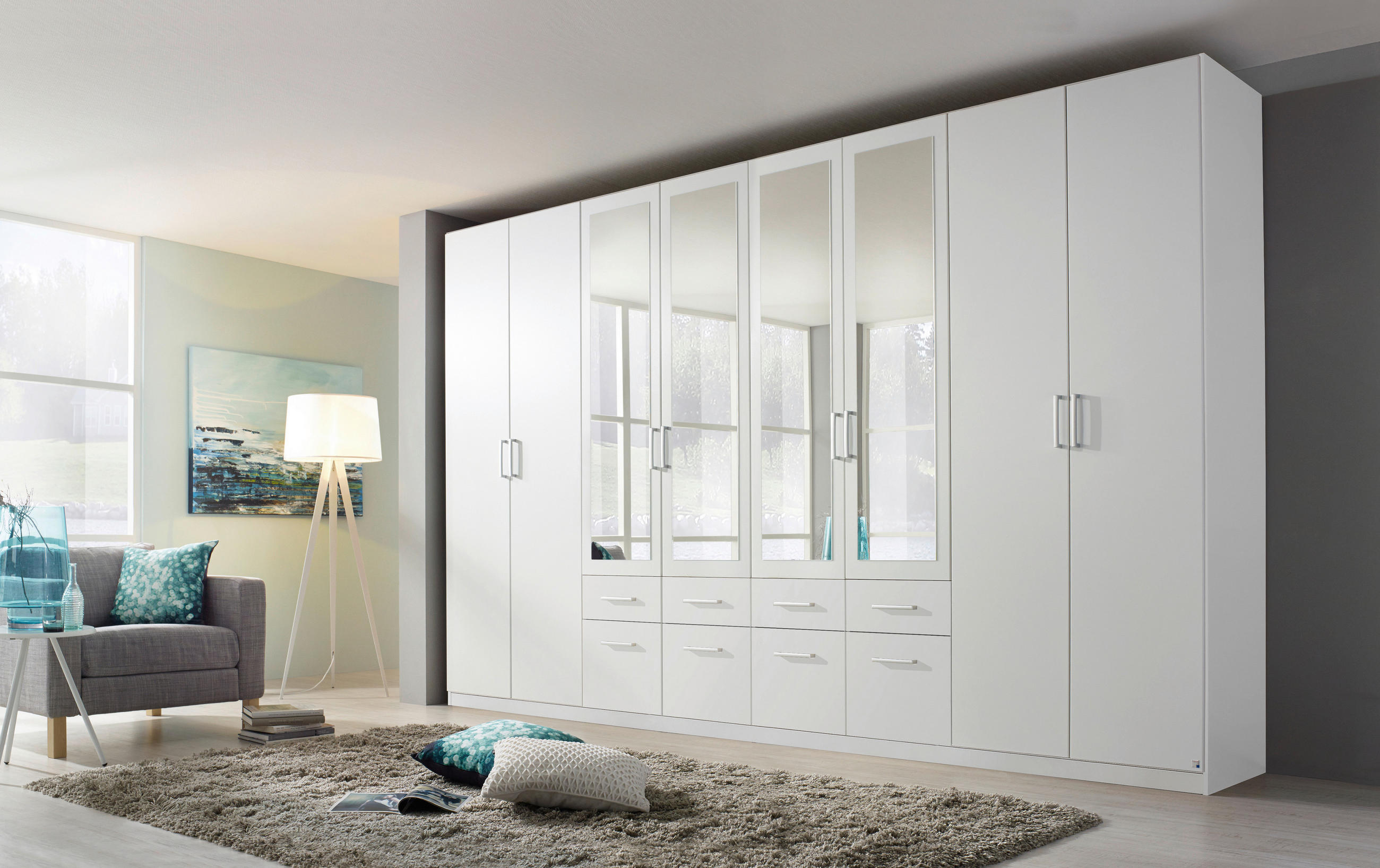 DREHTÜRENSCHRANK in Weiss  - Weiss/Alufarben, Modern, Holzwerkstoff/Kunststoff (360/229/54cm) - Rauch Möbel