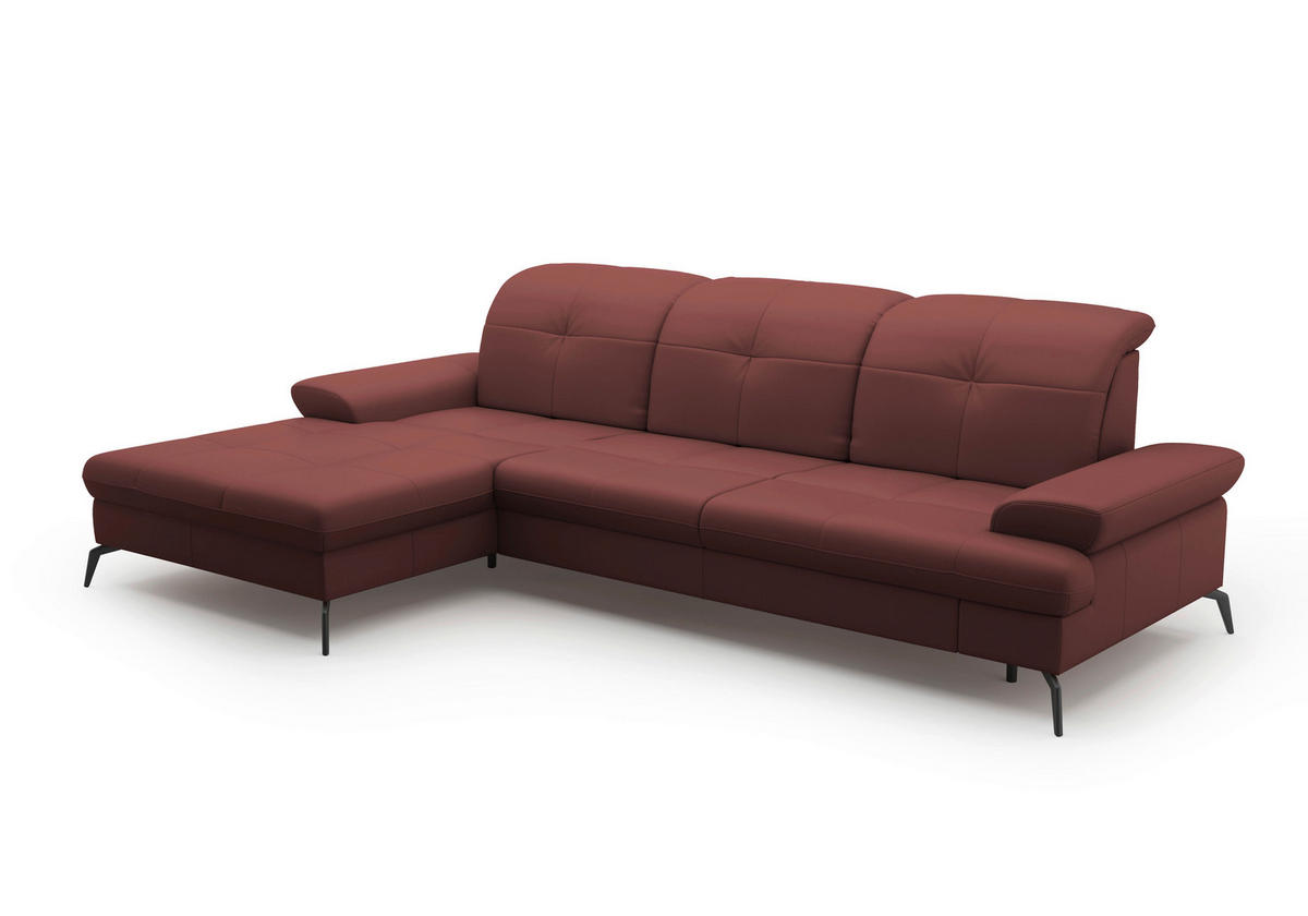 ECKSOFA in Echtleder Rotbraun  - Rotbraun/Schwarz, Konventionell, Leder/Metall (185/279cm) - Sit & More